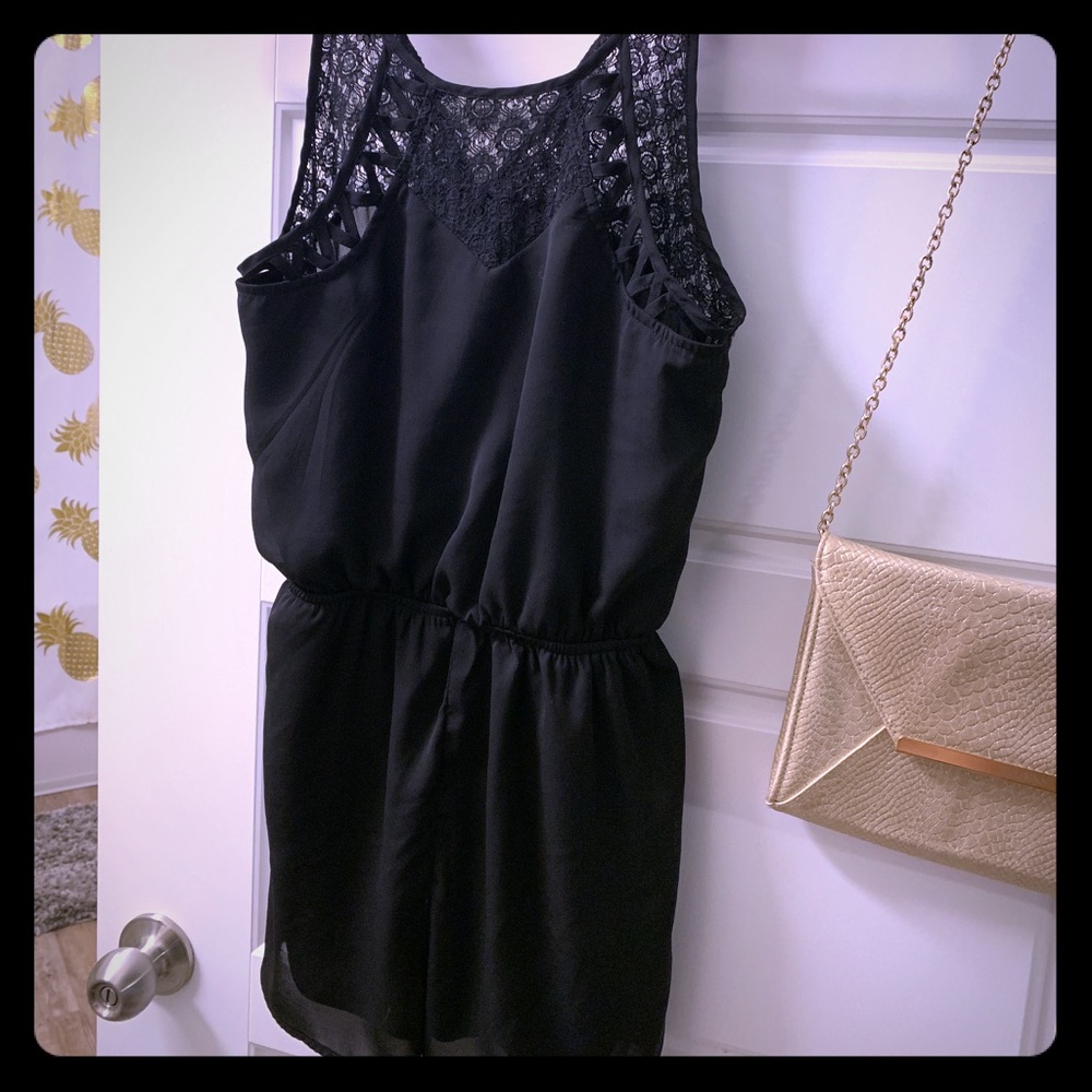 Black Lace High Neck Romper